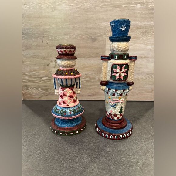 Folk Art Resin Snowman Candle Holders Set of 2 - Picture 3 of 9